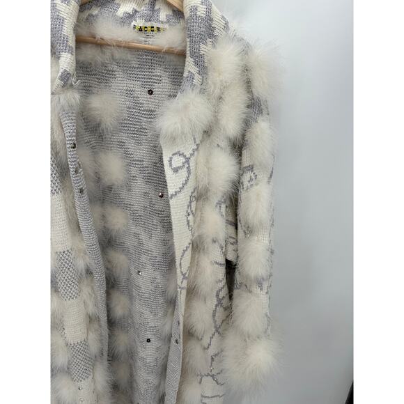 RANCOGJERRS Grey White Knit Long Sleeve Fuzzy Cardigan Jacket‎ Women's Large - Picture 3 of 14